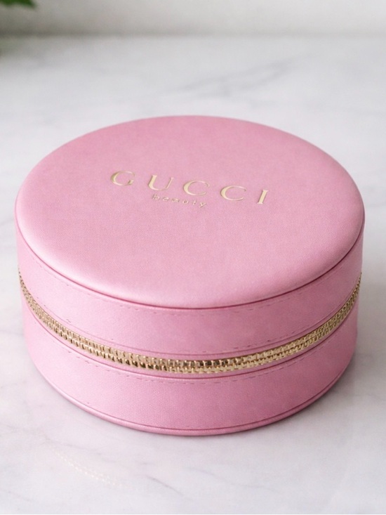 Gucci Accessories - Gucci Pink Round Travel Jewelry Case with Gold Zipper